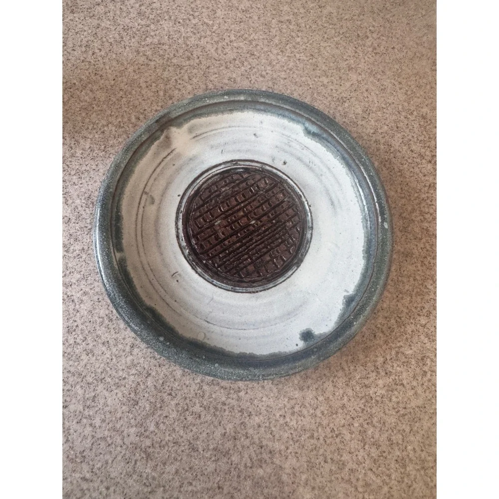 Handmade Garlic Grater Plate Pottery Blue Brown Coastal Artisan Stoneware Dish